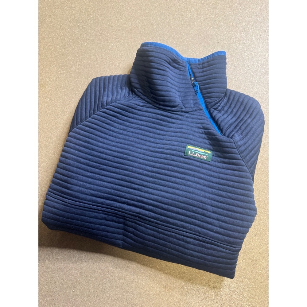 LL Bean Womens Navy Quilted Pullover Asymmetrical Quarter Zip Fleece S PET